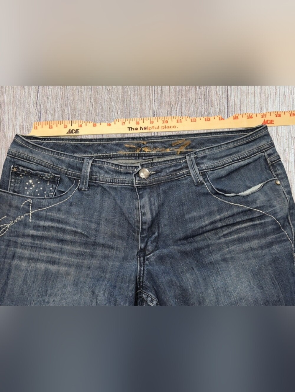Seven7 Women's Blue Jeans Rhinestone Size 12 Boot Cut Medium Wash - Picture 3 of 14